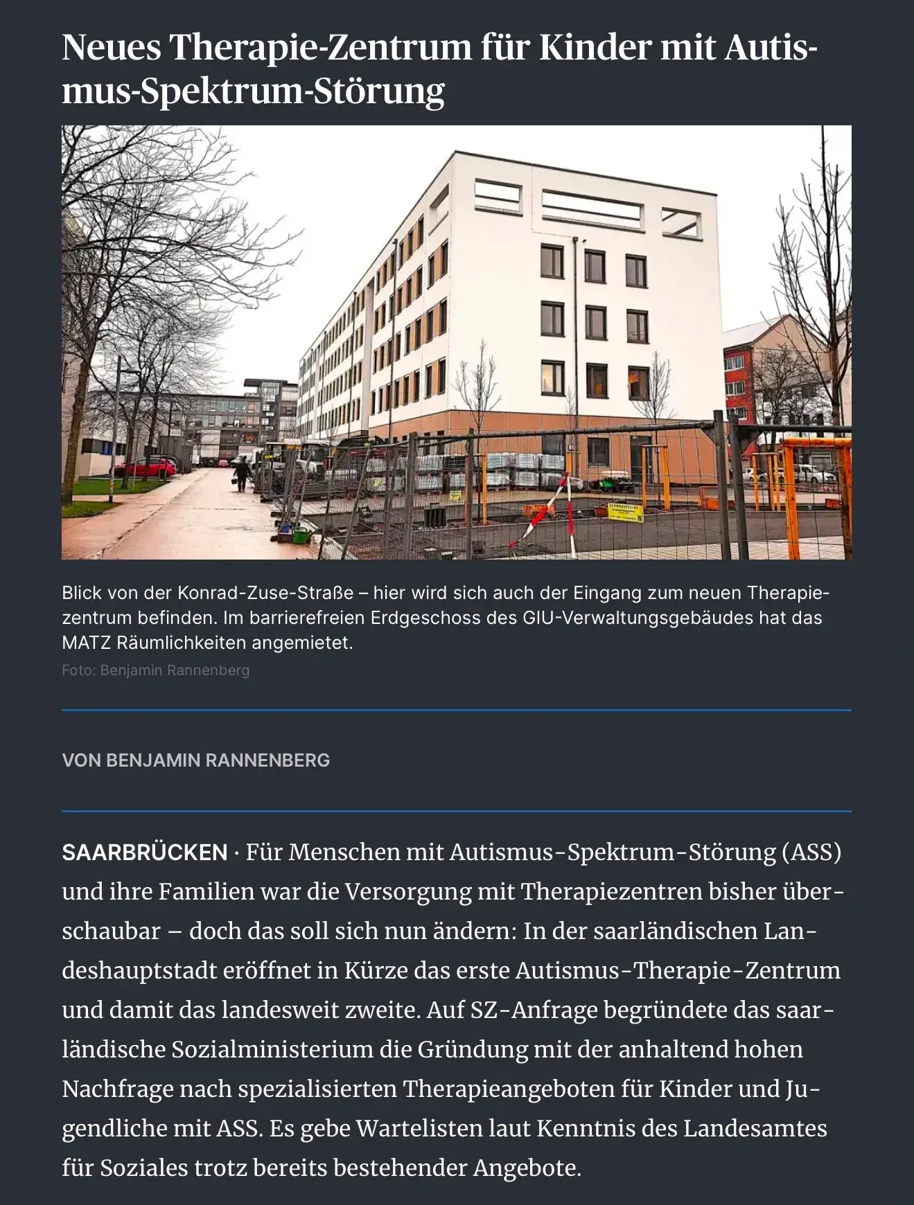 Online-Artikel der Saarbrücker Zeitung über MATZ