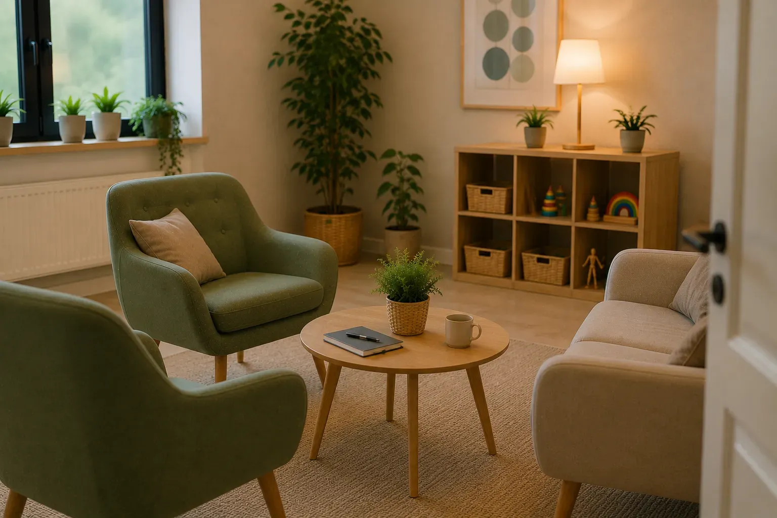 Gemütliches, modernes Wohnzimmer mit Pflanzen